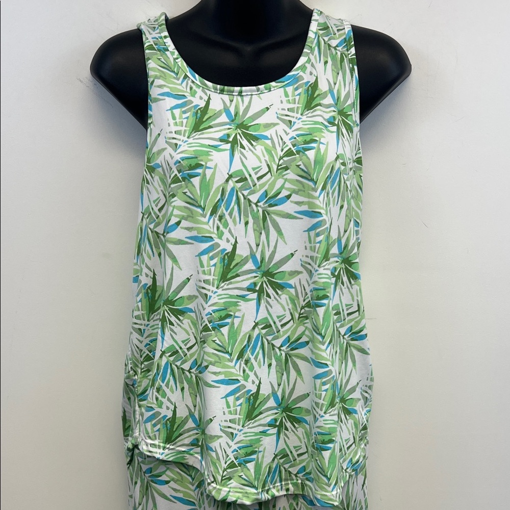 Cynthia Rowley Tropical Palm Leaves Green White and Blue Pajama set Size M - Picture 11 of 16